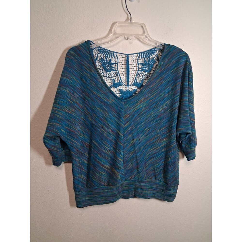 Almost Famous Blouse Kint Boho Y2K Sweater Blue Size Large